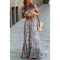 Blue Boho Paisley Print Off Shoulder Maxi Dress - XL thumbnail