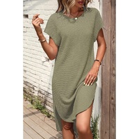 Jungle Green Waffle Texture Curved Hem Side Slit T-shirt Dress - S thumbnail