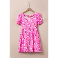 Rose Floral Print Square Neck Empire Waist Flowy Dress - S thumbnail