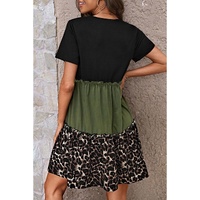 Jungle Green Leopard Print Colorblock Frill Trim T-shirt Dress - M thumbnail
