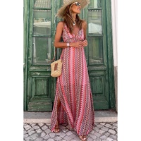 Red Halter Neck Tribal Boho Printed Backless Maxi Dress - XL thumbnail