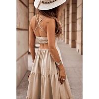 Oatmeal Crossover Backless Bodice Tiered Maxi Dress - L thumbnail