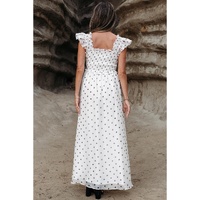 White Polka Dot Flutter Sleeve Square Neck Smocked Maxi Dress - 2XL thumbnail