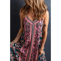 Pink Bohemian Floral Patchwork Print Long Sundress - S thumbnail