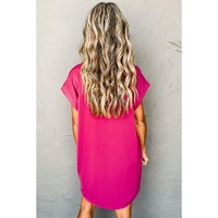 Rose Red Buttoned Collar Shift T-shirt Mini Dress - M thumbnail