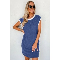 Sail Blue Rib Textured Cap Sleeve T-Shirt Dress - L thumbnail