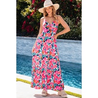 Rose Floral Twisted Smocked Back Tiered Maxi Dress - L thumbnail