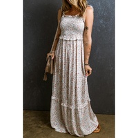 White Lace Frilly Straps Shirred Floral Maxi Dress - L thumbnail