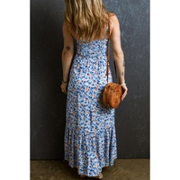 Sky Blue Floral Print Ruffled Ruched Maxi Dress - XL thumbnail