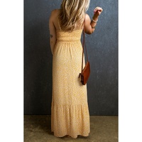 Yellow Frilly Smocked High Waist Floral Maxi Dress - S thumbnail