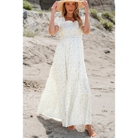 White Frilly Shirred Bodice Tiered Floral Maxi Dress - XL thumbnail