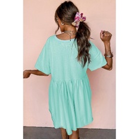 Moonlight Jade Solid Color Pocketed Raw Edge Babydoll Dress - L thumbnail