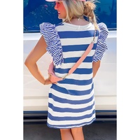 Sky Blue Stripe Contrast Ruffled Sleeve T-shirt Dress - XL thumbnail