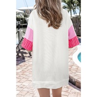 White Stripe Colorblock Patchwork Short Sleeve T Shirt Dress - L thumbnail