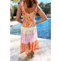 Orange Knotted Straps Leopard Colorblock Dress - L thumbnail