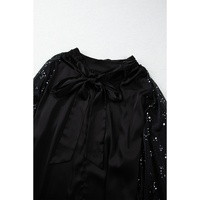 Black Glittering Mesh Sleeve Mock Neck Mini Dress - S thumbnail