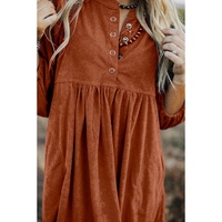 Gold Flame Corduroy Snap Buttons Empire Waist Bracelet Sleeve Dress - L thumbnail