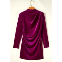Pitaya Pink Velvet Mock Neck Ruched Long Sleeve Bodycon Dress - S thumbnail