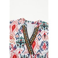 Multicolour Boho Print V Neck Bracelet Sleeve Mini Dress - L thumbnail