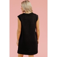 Black Textured Cap Sleeve T-shirt Shift Mini Dress - M thumbnail