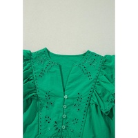 Bright Green Embroidered Ruffled Trim 3/4 Sleeve V Neck Mini Dress - XL thumbnail