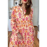 Orange Western Abstract Geometric Printed Maxi Dress - L thumbnail