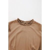 Light French Beige Frilled Collar Ruffled Shoulder Tiered Dress - L thumbnail