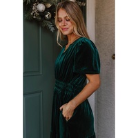 Evergreen Velvet Short Sleeve Shirred Waist Tiered Maxi Dress - L thumbnail