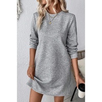 Gray Solid Color Textured Long Sleeve Shift Dress - S thumbnail