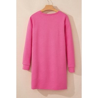Rose Red Solid Color Textured Long Sleeve Shift Dress - XL thumbnail