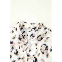 Khaki Leopard Print Buttoned Front 3/4 Sleeve Tiered Ruffled Hem Dress - 2XL thumbnail