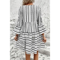 Black Stripe V Neck Bell Sleeve High Waist Mini Dress - XL thumbnail