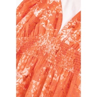 Orange Boho Floral Bishop Sleeve V Neck Tiered Maxi Dress - S thumbnail