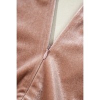 Chestnut Velvet Lacy V Neckline Short Sleeve Empire Waist Flowy Maxi Dress - L thumbnail