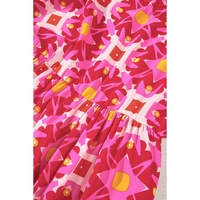 Strawberry Pink Geometric Print Smocked Long Sleeve Mini Dress - S thumbnail