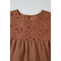 Chestnut Floral Lace Crochet Tiered Ruffled Mini Dress - L thumbnail