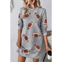 Gray Sequin Rugby Football Graphic Textured Long Sleeve Shift Mini Dress - M thumbnail