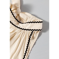 Khaki Stripe Ric Rac Trim Halter A-line Sleeveless Mini Dress - L thumbnail