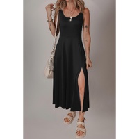 Black Sleeveless Scoop Neck Flared Split Midi Dress - XL thumbnail