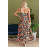 Black Boho Floral Print Thin Straps Sleeveless High Waist Maxi Dress - M thumbnail