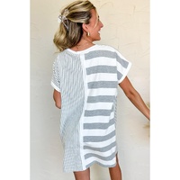 Azura Exchange Gray Stripe Mixed Printed Short Sleeve Shift Mini T Shirt Dress - L thumbnail