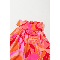 Rose Abstract Printed High Neck Knotted Nape Sleeveless Maxi Dress - L thumbnail