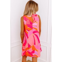 Rose Abstract Floral Print Sleeveless Shift Mini Dress - M thumbnail