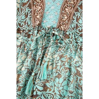 Green Boho Floral Print Lace-up Open Back High Waist Maxi Dress - S thumbnail