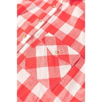 Pink Oversized Plaid Puff Sleeve Round Hem Shirt Dress - L thumbnail