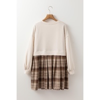 Beige Plaid Patchwork High Waist Sweatshirt Mini Dress - S thumbnail