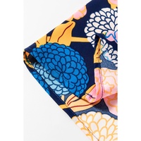 Navy Blue Hydrangea Floral Print Bishop Sleeve V Neck Shift Dress - L thumbnail