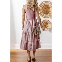Sepia Rose Ribbed Vest Patchwork Tiered Midi Dress with Pockets - L thumbnail
