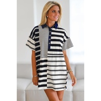 Black Stripe Half Placket Polo T Shirt Dress - M thumbnail