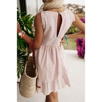 Delicacy Embroidered Eyelets Ruffled Hem Sleeveless Mini Dress - L thumbnail